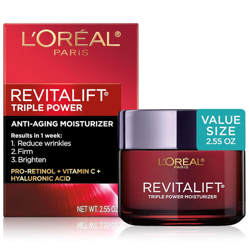 Revitalift Triple Power Anti-Aging Face Moisturizer, Pro Retinol, Hyaluronic Acid & Vitamin C, Reduce Wrinkles 2.55 Oz