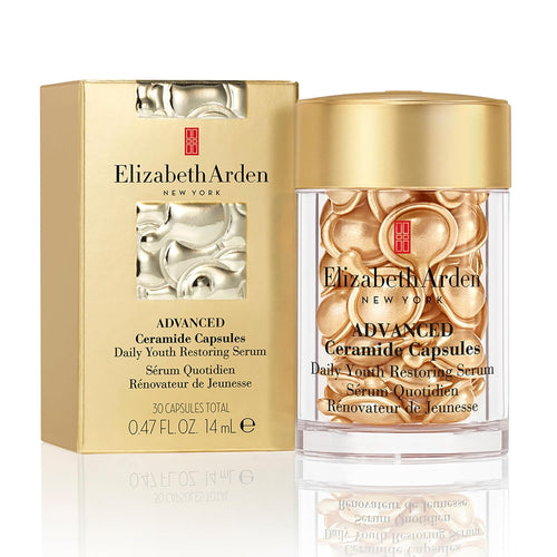 Elizabeth Arden Advanced Ceramide Capsules Daily Youth Restoring Serum with gold capsules and serum texture